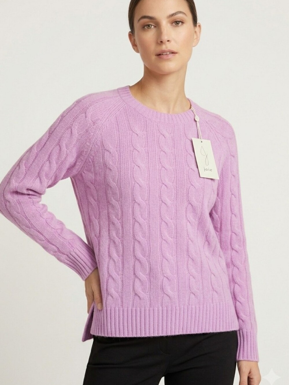 NWT Joie Women's 100% 2-Ply Cashmere Cable Knit Sweater – Size M (Lilac)